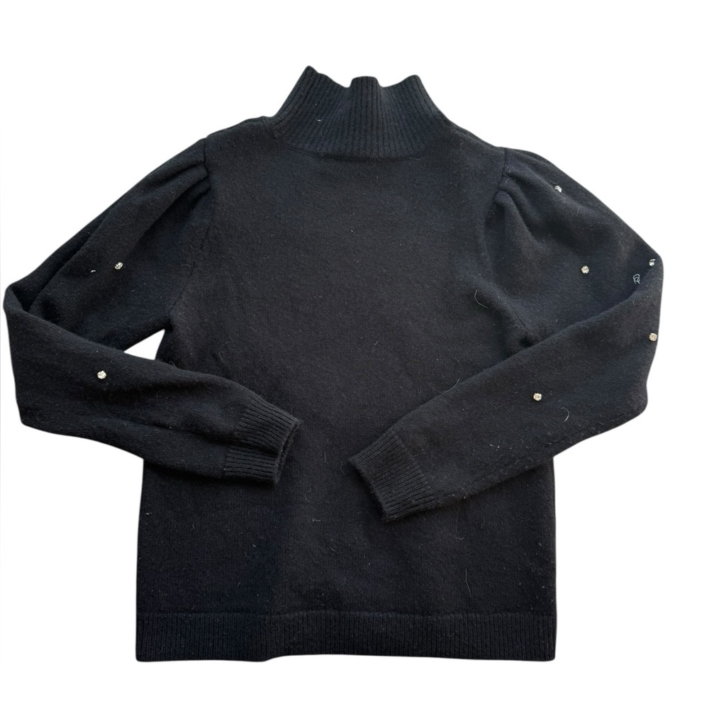 Milly Crystal Embellished Turtleneck Merino Wool Blend Sweater - Picture 3 of 8